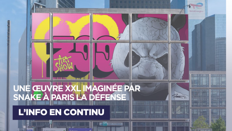 Zoo Art Show déploie un panda géant de 375 m² sur la façade de son exposition à Paris La Défense